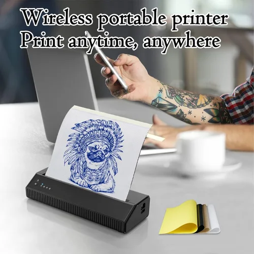 Vista 9 de Wireless Thermal Tattoo Printer, with 10pcs Paper Portable Tattoo Stencil Printer Rechargeable Thermal Transfer Copier Tattoo Thermal Machine