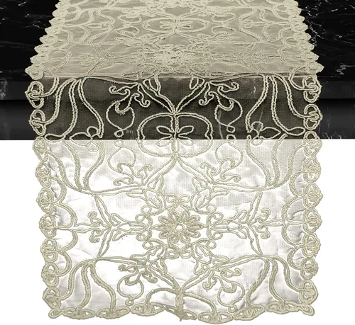 Vista 15 de Elegant Comfort Camino de mesa bordado Ingrid – Bufanda de tocador para el hogar comedor – Decoración de mesa de encaje como decoración de mesa