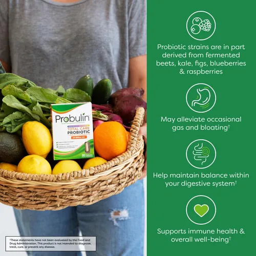 Vista 3 de Probulin Probiótico Total Care, soporte intestinal diario para adultos, 20 mil millones de UFC, 30 cápsulas