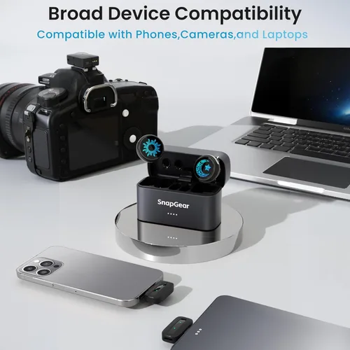 Vista 8 de Micrófono inalámbrico magnético M2 para iPhone/cámara/Android, ultraligero 0.34 oz, rango de 984 pies, 48 kHz/24 bits, cancelación de ruido, batería