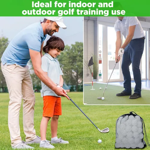 Vista 6 de 120 pelotas de golf de plástico para práctica, pelotas de golf huecas a granel con 2 bolsas de malla con cordón de almacenamiento para entrenamiento