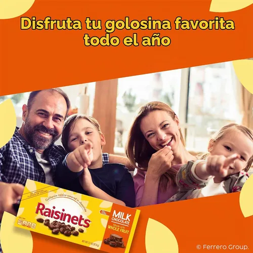 Vista 4 de Caja de dulces de pasas cubiertas de chocolate con leche de pasas para cine de pasas, paquete de 15 Sweet treat for snacking, chocolate raisins
