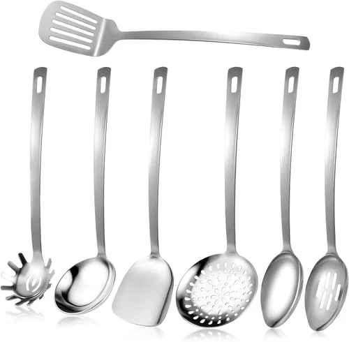 Juego de utensilios de cocina de acero inoxidable, 7 piezas, cucharón, cucharón, cucharón, cuchara de sopa para servir, cucharas de servir