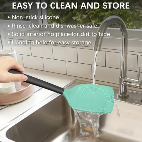 Vista 5 de Coukre Juego de 2 Espátulas de Silicona, Resistente al Calor Alto, Libre de BPA, Espátula de Cocina, Volteador Sólido y Ranurado para Sartenes