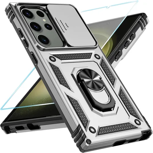 Vista 9 de SunStory Funda para Samsung Galaxy S21 con protector de pantalla HD, funda para cámara deslizante y soporte de anillo giratorio, grado militar