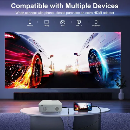 Vista 5 de KEJOG Mini proyector con cable HDMI, proyector Bluetooth actualizado con pantalla, proyector portátil Full HD 1080P, proyector de películas