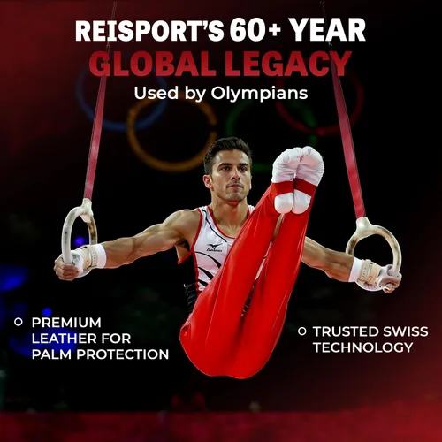 Vista 4 de Reisport Men's Ring Gymnastics Grips - Durable Leather Hand Grips for Gymnastics Rings Men & Boys - Gymnastics Equipment & Accessories for Advanced