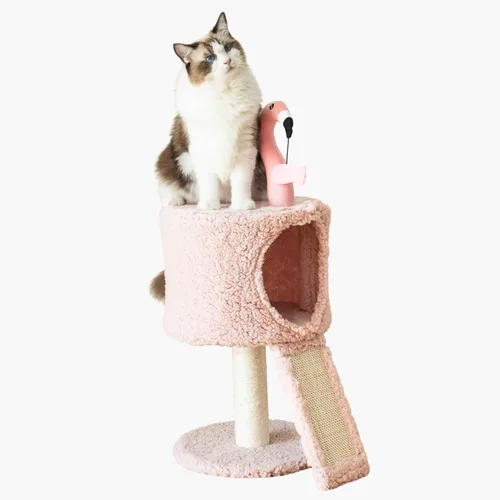 Vista 10 de Catry Árbol para gatos de 29.7" de alto con 3 niveles de madera laminada con base grande, 2 escalones acolchados, poste de rascado de yute natural