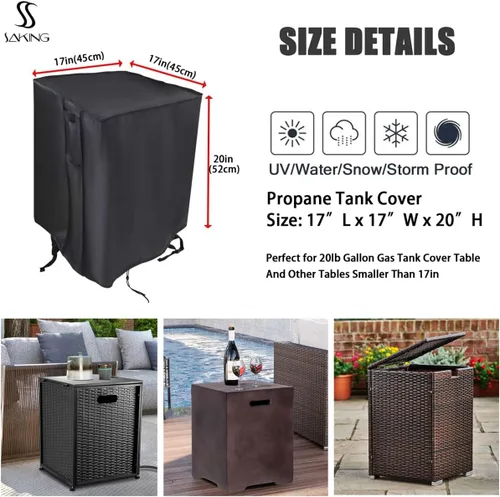 Vista 4 de Saking Funda para Tanque de Propano Compatible con Tanque de Propano Cuadrado de 20 libras, Funda Impermeable para Mesa Auxiliar de Almacenamiento