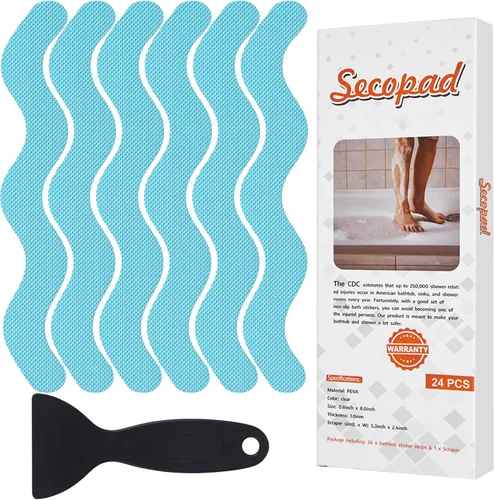 Vista 12 de Secopad Calcomanías antideslizantes para ducha, calcomanías adhesivas de seguridad con raspador para bañera, suelo de ducha, escaleras, 24 piezas