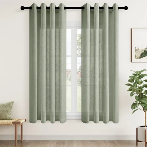 Vista 21 de Aersas Cortinas de lino negro para dormitorio de 63 pulgadas de largo, 2 paneles de privacidad, eficiencia energética, semitransparentes, cortinas