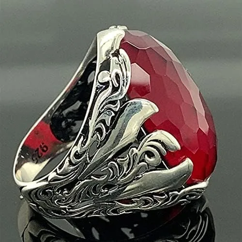 Vista 4 de Men Handmade Ring, Ruby Stone Ring, Red Gemstone Ring, Ottoman Style Ring, 925k Sterling Silver Ring, Gift For Him