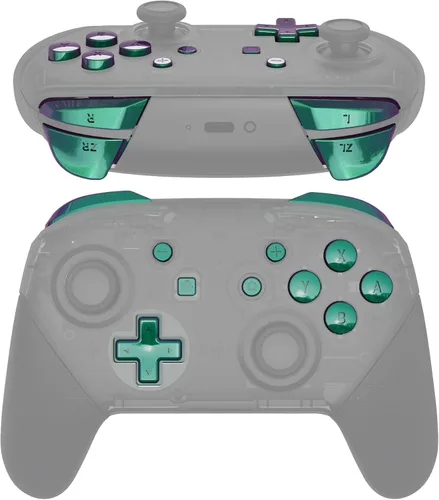 Vista 3 de eXtremeRate Chameleon Green Purple Repair ABXY D-pad ZR ZL L R teclas para Nintendo Switch Pro Controller, juego completo de botones de repuesto