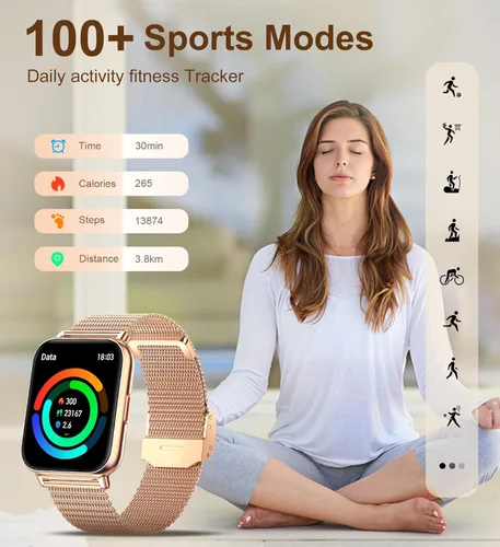 Vista 4 de Iaret Reloj inteligente (respuesta/hacer llamadas), relojes inteligentes de 1.85 pulgadas para mujer con 100 modos deportivos, rastreador