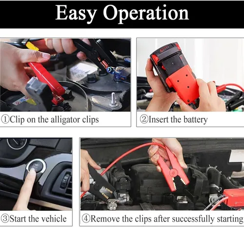 Vista 2 de GRZWAYS Cables de puente con adaptador compatibles con batería de arranque M18 de 18V de Mil.waukee, cables de refuerzo automotriz de 2 pies y 8AWG