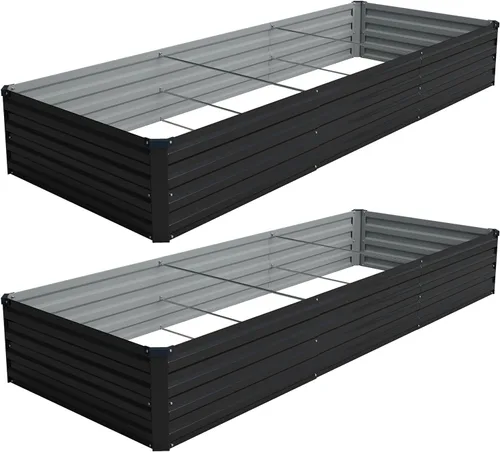 Vista 13 de Vengarus Kit de cama de jardín galvanizado elevado de 8 x 2 x 1 pies (paquete de 2), maceta de metal para exteriores, contenedor rectangular de Negro