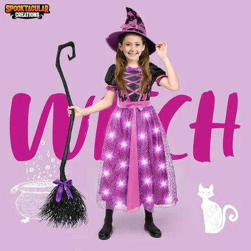 Vista 2 de Spooktacular Creations Disfraz de bruja iluminada para niñas pequeñas, disfraz de bruja de cuento de hadas para Halloween