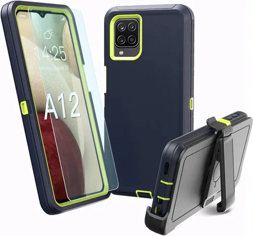 Funda resistente para Samsung Galaxy A12, con clip, a prueba de golpes, a prueba de caídas, a prueba de polvo (azul-verde)