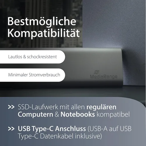 Vista 4 de MediaRange MR1101 - Disco duro SSD externo de 240 GB USB tipo C plateado
