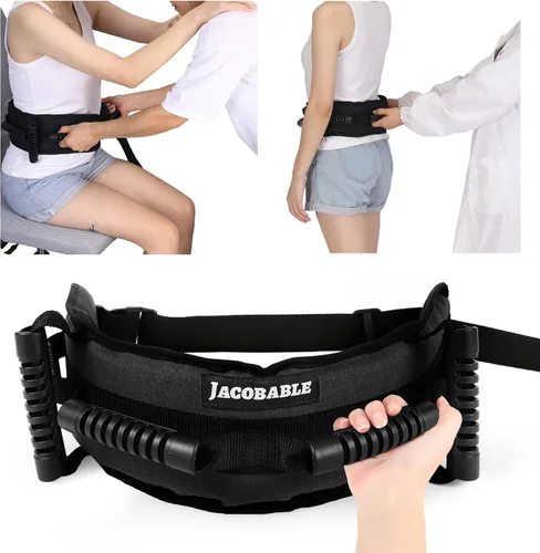 Vista 8 de Cinturón de marcha para personas mayores, cinturón de transferencia con 7 asas acolchadas de nailon, cinturón médico para levantar pacientes, Negro