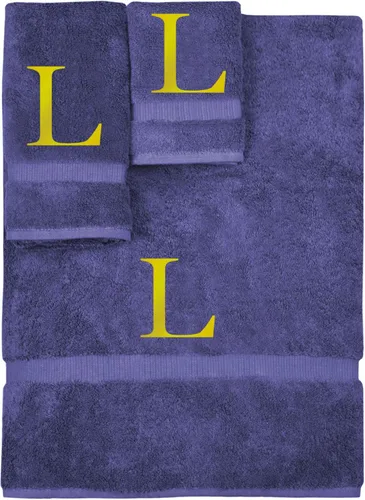 Vista 135 de Juego de toallas con monograma, regalo personalizado, juego de 3 - Letra de bloque dorada bordada en toalla - Extra absorbente 100% algodón turco