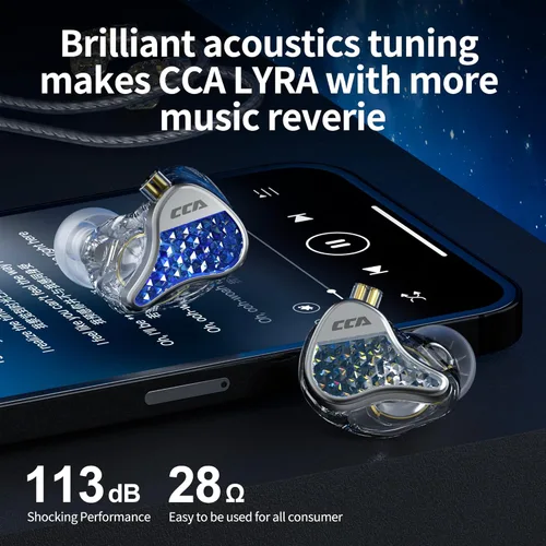 Vista 5 de CCA LYRA Extra Bass Dynamic Diver HiFi - Auriculares intrauditivos, auriculares inalámbricos desmontables con cable para música audifílica/juego Azul