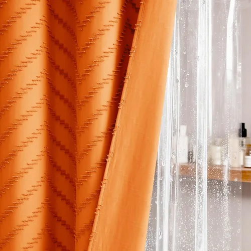 Vista 224 de Dynamene - Cortina de ducha de tela bohemia con rayas con chebrón en relieve, juego de cortina angosta para baño, media cortina impermeable
