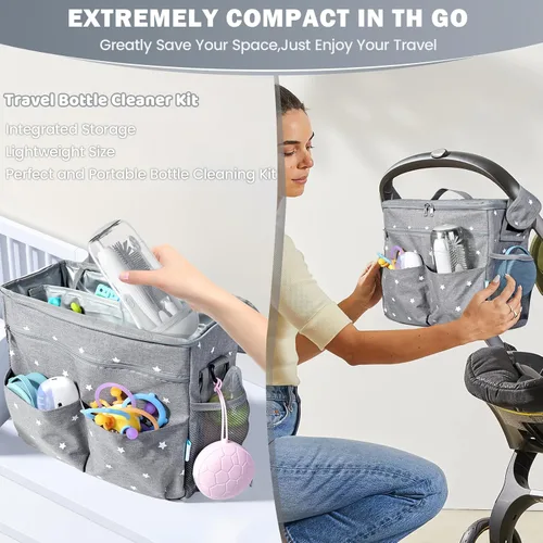 Vista 6 de IvyWind Juego de Cepillos Eléctricos para Biberones de Viaje con Caja de Almacenamiento, Kit de Cepillo Limpiador Automático de Biberones
