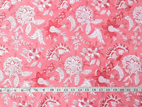 Vista 5 de AVKA Studio Tela Estampada a Mano por Yarda - PRECORTADA 3 Yardas 42 Pulgadas de Ancho - Material 100% Algodón - Patrón Floral Rosa - Tela India