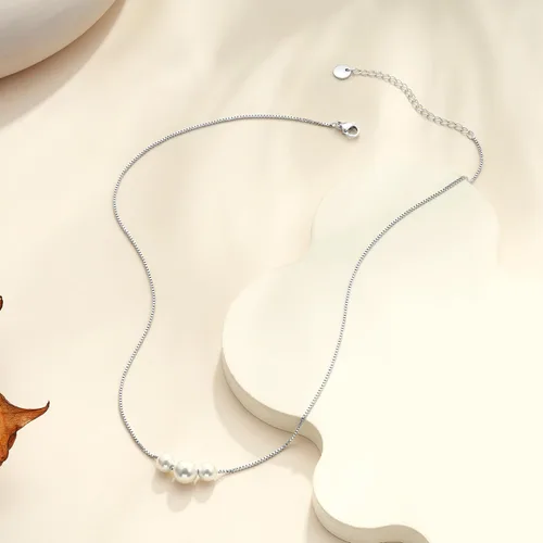 Vista 5 de Collares de perlas doradas para mujer, a la moda. Collar delicado chapado en oro de 14 K, sencillo y en capas, ideal como joyería para bodas