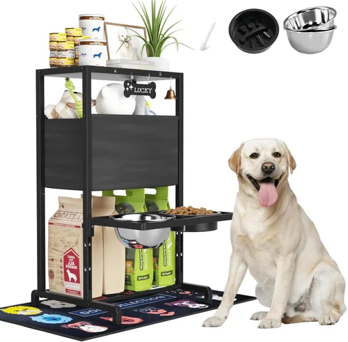 Vista 11 de Cuencos elevados con comedero lento para perros grandes y medianos, soporte elevado, ajustable y antideslizante con 2 cuencos de acero inoxidable