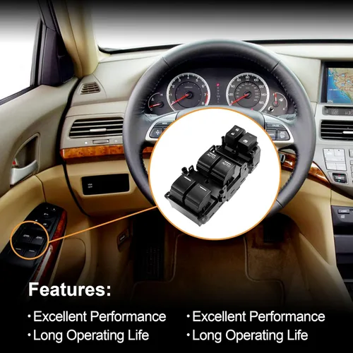 Vista 2 de Interruptor maestro de ventana eléctrica del lado del conductor con botón automático doble Compatible con Honda Accord EX EXL 2.4L 3.5L 2008-2012