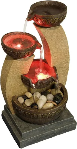 Vista 6 de 11" H Golden Tiered Bowl Fountain with Color Changing LED Lights with Adapter Brown