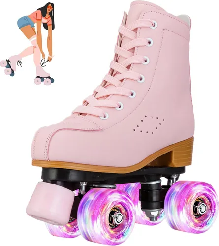 jessie Roller Skates Women and Girl, PU Leather Light up Adult Roller Skates, Cute Adjustable Four-Wheel Beginner Women Roller Skates Outdoor Indoor