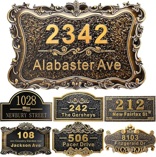 Vista 48 de Placa personalizada de dirección de casa de 12 pulgadas, números fundidos para exteriores, placa de señal de dirección personalizada con nombre