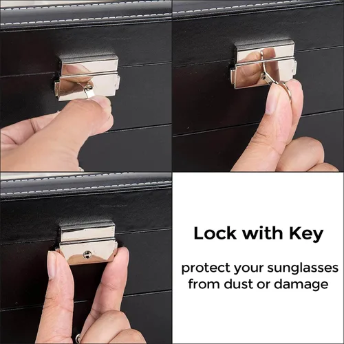 Vista 7 de Caja organizadora de gafas de sol de 3 capas18 ranuras para múltiples pares de gafas de sol de almacenamiento y exposición, soporte para gafas