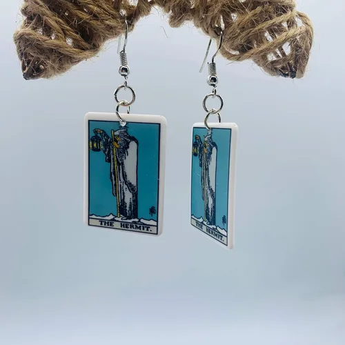 Vista 6 de Joyas de tarot para mujer, aretes de tarot de jinete Waite, aretes del zodiaco - Peligros de tarjetas de tarot para mujer - Regalos de tarot