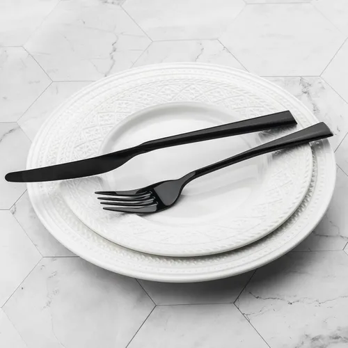 Vista 5 de Alata Bailey Negro - Juego de cubiertos de acero inoxidable forjado de 20 piezas, servicio para 4, acabado plateado, apto para lavavajillas