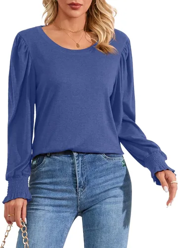 Vista 3 de NILOUFO Camisas de manga larga para mujer, blusas casuales de moda, blusas elegantes y modernas