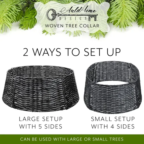 Vista 3 de AuldHome Design Collar de mimbre para árbol de Navidad (negro, 29 pulgadas), falda de árbol de sauce grande con tejido de cesta de madera real