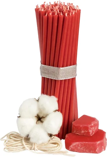 Diveevo Velas de cera de abejas de iglesia - 50 uds. Velas rituales I de 6.3 pulgadas, Ø-0.2 in I 30 min Tiempo de combustión de rojo Color I de