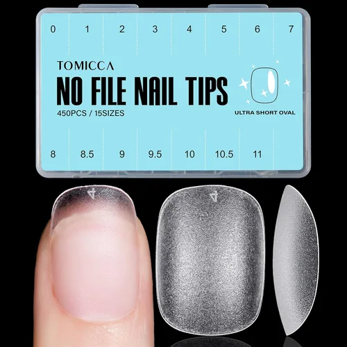 Vista 20 de TOMICCA Puntas de uñas extra cortas en forma de ataúd, 240 piezas de uñas postizas acrílicas de cobertura completa para manicura con extensión, 15