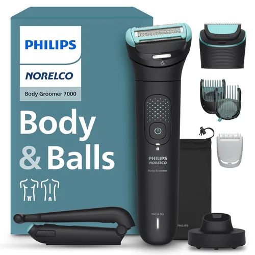 Philips Norelco Body Groomer serie 7000, recortador corporal completo para hombre, cabezal flexible 2D que sigue el contorno, sistema de afeitado de