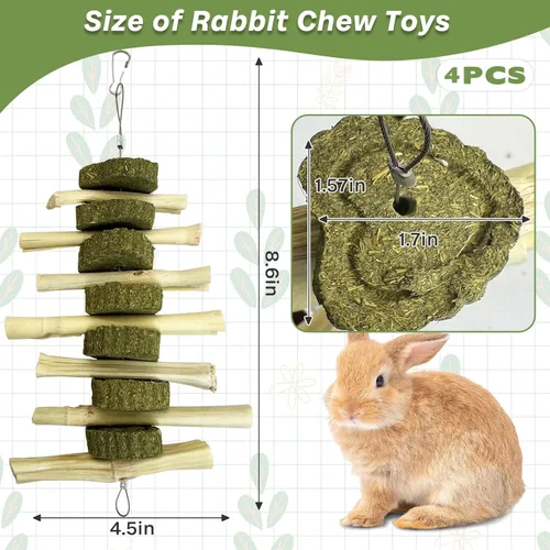 Vista 7 de kathson Chinchilla Treats - Juguetes masticables de conejito para conejos, rechinar dientes, palos de bambú orgánico juguetes naturales