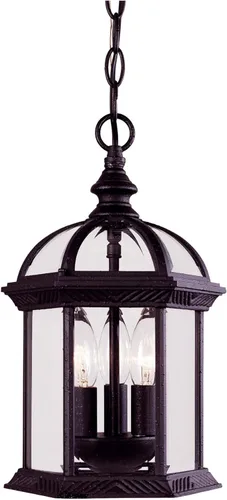Savoy House 5-0635-BK Kensington Traditional Rustic Clear Beveled Glass Outdoor Hanging Lantern, 3-Light 120 Total Watts, 14" H x 8" W, Textured