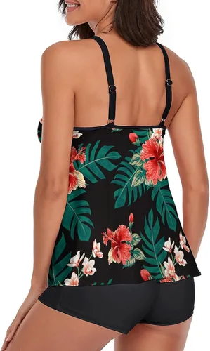 Vista 2 de Omichic Trajes de baño para mujer tankini para dos piezas blusa sin mangas con pantalones cortos