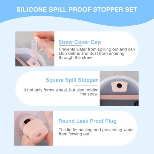 Vista 3 de Juego de tapones de silicona a prueba de derrames compatible con vaso Stanley Quencher H2.0 FlowState de 40 onzas/30 onzas, los accesorios incluyen