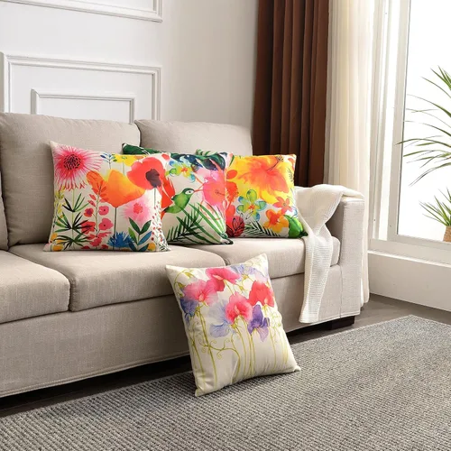 Vista 3 de Funda de almohada decorativa para exteriores de 18 x 18 pulgadas, fundas de cojín de flores de patio para sofá, cama (relleno no incluido), 4