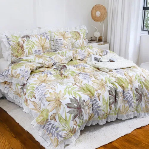 Vista 35 de Helthep Funda de edredón floral tamaño Queen, 100% algodón con estampado de hojas tropicales, funda de edredón botánica con estampado de árbol