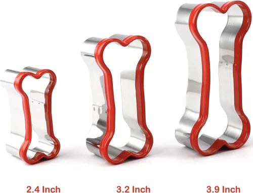 Vista 2 de Juego de 3 cortadores de galletas de hueso de perro - Cortadores de golosinas para perros, formas de hueso, de 2.4" a 3.9" con revestimiento de PVC
